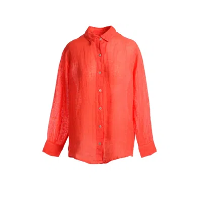 Haris Cotton Women's Red Linen Gauze Shirt - Corral Reef
