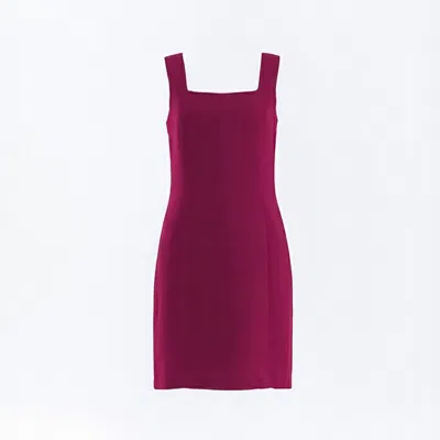 Haris Cotton Women's Red Mini Linen Dress Square Neckline Pomegranate