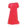 Haris Cotton Women's Red Ruffle Hem Linen Dress With Short Sleeves Strawberry In Red