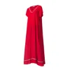 Haris Cotton Women's Red Short Sleeved Loose Maxi Voile Viscose Dress With Lace Details Magenta In Red