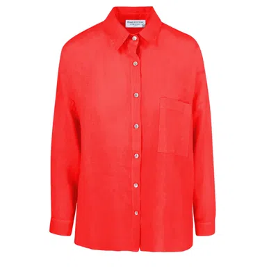 Haris Cotton Women's Red Solid Drop Shoulder Linen Shirt Strawberry