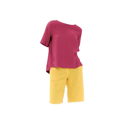 Haris Cotton Women's Red Solid Linen Blouse With Split Hem Berry