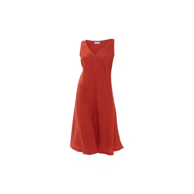Haris Cotton Women's Red V Neck Linen Cami Dress Strawberry