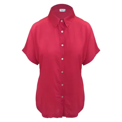 Haris Cotton Women's Red Voile Viscose Shirt With Short Sleeves - Magenta