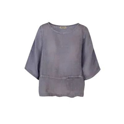 Haris Cotton Women's Round Neck Linen Blouse With Batwing Sleeve - Stone Grey