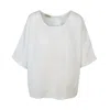 Haris Cotton Women's Round Neck Linen Blouse With Batwing Sleeve And Back Buttons White In White