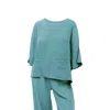 HARIS COTTON WOMEN'S ROUND NECK LINEN BLOUSE WITH BATWING SLEEVE CRYSTAL BLUE