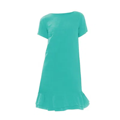 Haris Cotton Women's Ruffle Hem Linen Dress With Short Sleeves Island Green
