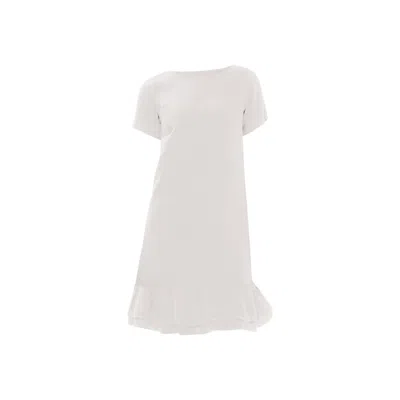 Haris Cotton Women's Ruffle Hem Linen Dress With Short Sleeves White