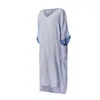 Haris Cotton Women's Ruffled Lace Sleeves Linen Gauze Dress Sky Blue In Blue