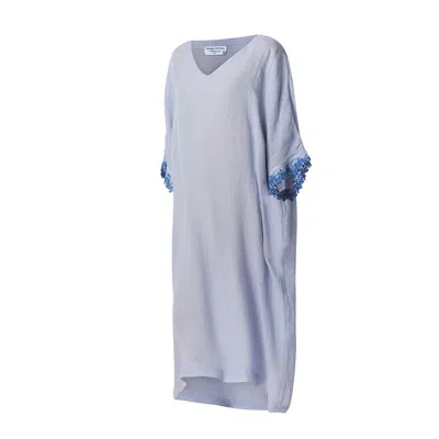 Haris Cotton Women's Ruffled Lace Sleeves Linen Gauze Dress Sky Blue