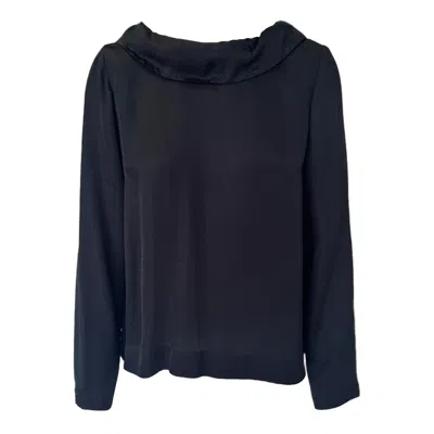 Haris Cotton Women's Satin Long-sleeve Blouse With Folded Collar Black In Blue