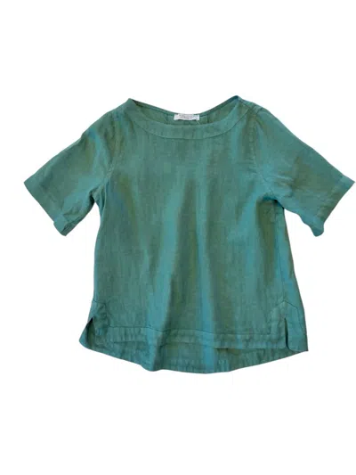Haris Cotton Women's Short Sleeve Linen Top In Emerald In Green