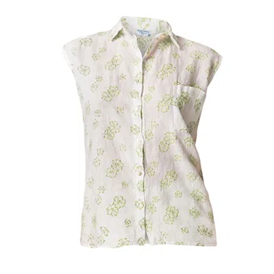 Haris Cotton Women's Sleeveles Embroidered Linen Shirt White-green