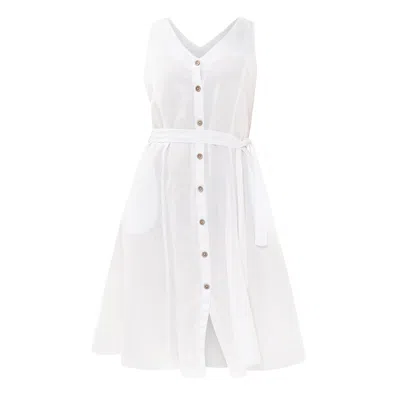 Haris Cotton Women's Sleeveless Button Front Linen Cami Dress - White