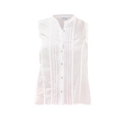 Haris Cotton Women's Sleeveless Button Up Linen Shirt With Nervir - White