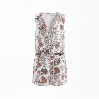 Haris Cotton Women's Sleeveless Front-tie Vest In Printed Rayon Linen Blend White Garden In Multi