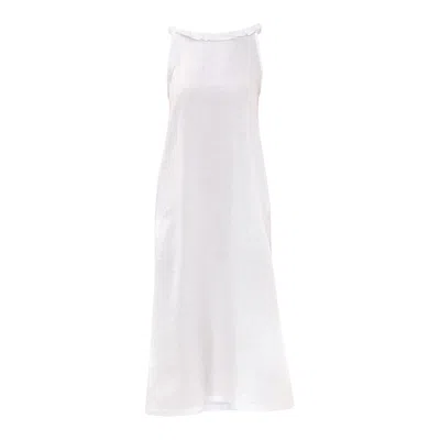 Haris Cotton Women's Sleeveless Linen Dress With Butterfly Neck - White