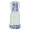 Haris Cotton Women's Sleeveless Mini Linen Dress With Embroidered Panels-white Lapis In White