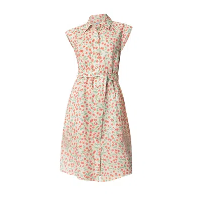 Haris Cotton Women's Sleeveless Printed Linen Shirt Dress With Belt Red Starflowers