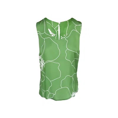 Haris Cotton Women's Sleeveless Printed Satin Top Green Peonies