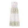 Haris Cotton Women's Smock Maxi Linen Dress With Embroidered Cotton Details And Ruffles White Avocado In White