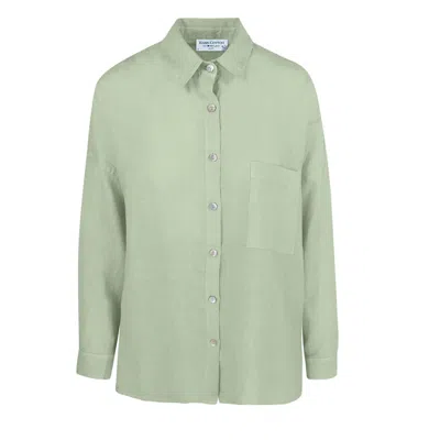 Haris Cotton Women's Solid Drop Shoulder Linen Shirt Grecian Green