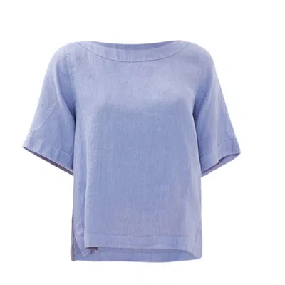 Haris Cotton Women's Solid Linen Blouse With Split Hem Sky Blue