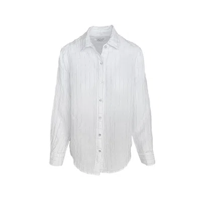 Haris Cotton Women's Striped Linen Shirt With Long Sleeves White Silver