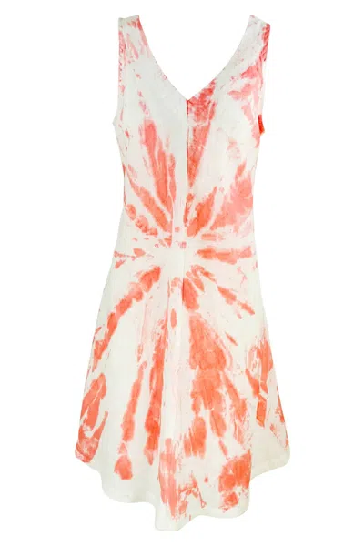 Haris Cotton Women's V-neck Flared Tie Dye Dress In Coral Reef/white In Multi