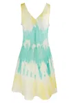 Haris Cotton Women's V-neck Flared Tie Dye Dress In Melon/turquoise In Multi