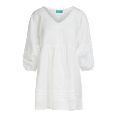 Haris Cotton Women's “v” Neck Linen Long Sleeved Blouse - White