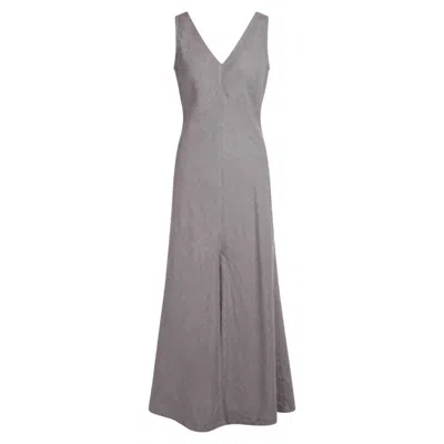 Haris Cotton Women's “v” Neck Maxi Linen Dress - Stone Grey
