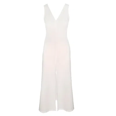 Haris Cotton Women's “v” Neck Maxi Linen Dress - White