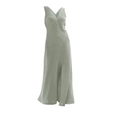 Haris Cotton Women's “v” Neck Maxi Linen Dress Grecian Green