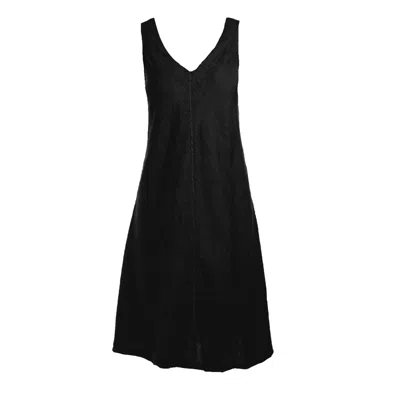 Haris Cotton Women's “v” Neckline Flared Linen Dress - Black