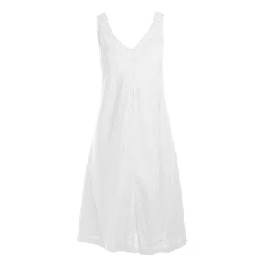 Haris Cotton Women's “v” Neckline Flared Linen Dress - White