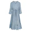 Haris Cotton Women's Voile Viscose Maxi Dress With Balloon Sleeves And Drawstring - Sky Blue In Blue