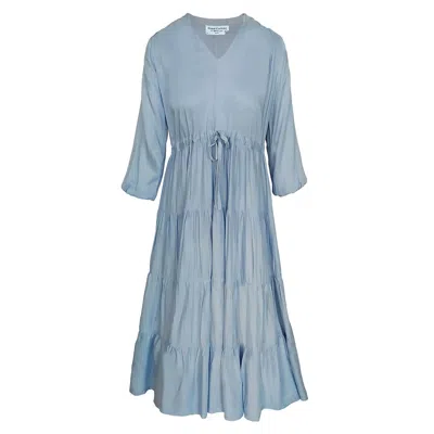 Haris Cotton Women's Voile Viscose Maxi Dress With Balloon Sleeves And Drawstring - Sky Blue