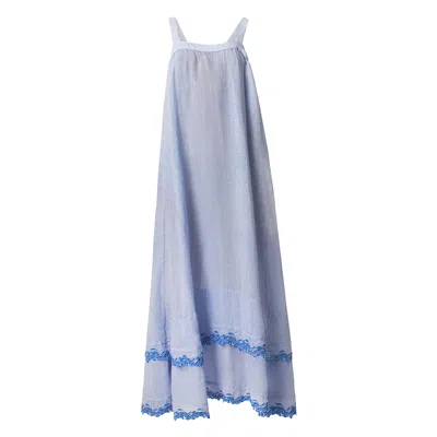 Haris Cotton Women's Voile Viscose Maxi Tank Dress With Back Frills - Sky Blue