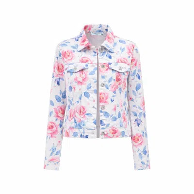 Haris Cotton Women's White / Blue / Pink Printed Linen Jacket Blue Wild Rose In Multi