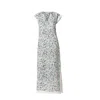 Haris Cotton Women's Blue / White Printed Linen Maxi Dress With Slits And White Details Blue Starflowers In White/blue