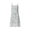 Haris Cotton Women's Blue / White Square Neck Strapped Printed Linen Dress Blue Starflowers In White/blue