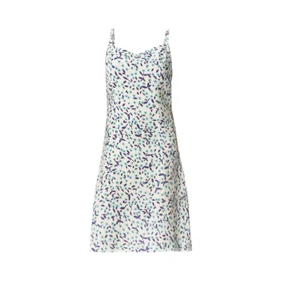 Haris Cotton Women's Blue / White Square Neck Strapped Printed Linen Dress Blue Starflowers In White/blue