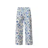 Haris Cotton Women's Blue / White Wide Leg Printed Linen Blend Pants Blue Birds In White/blue