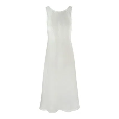 Haris Cotton Women's White Midi A-line Linen Dress - Whiite