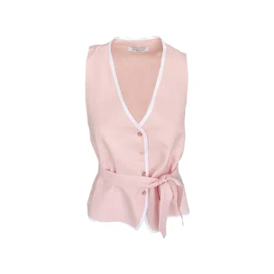 Haris Cotton Women's White / Pink Duo Tone Linen Vest With Belt White Pink In White/pink