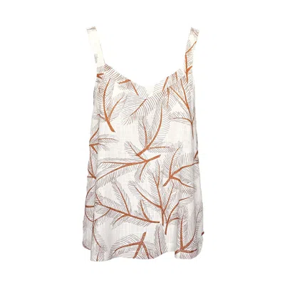 Haris Cotton Women's White Printed Linen Blend Tie Back Top With Straps Copper Fern