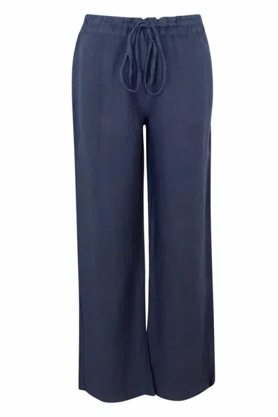 Haris Cotton Women's Wide Leg Linen Trousers In Blue Marine