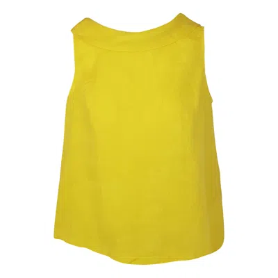Haris Cotton Women's Yellow / Orange Boat Neckline Sleeveless Linen Top With Deep "v" Back Bannana In Yellow/orange